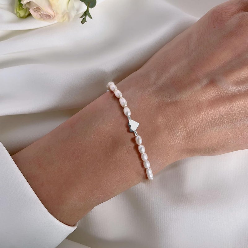 DAYANEY Pearl Bracelets for Women, Gold Bracelet Silver Pearl Jewelry as Valentines Gifts for Girls, Dainty Daisy and Heart Braclets Cute Floral Prom Jewelry for Bridesmaid Brazaletes Para Mujer - Image 2